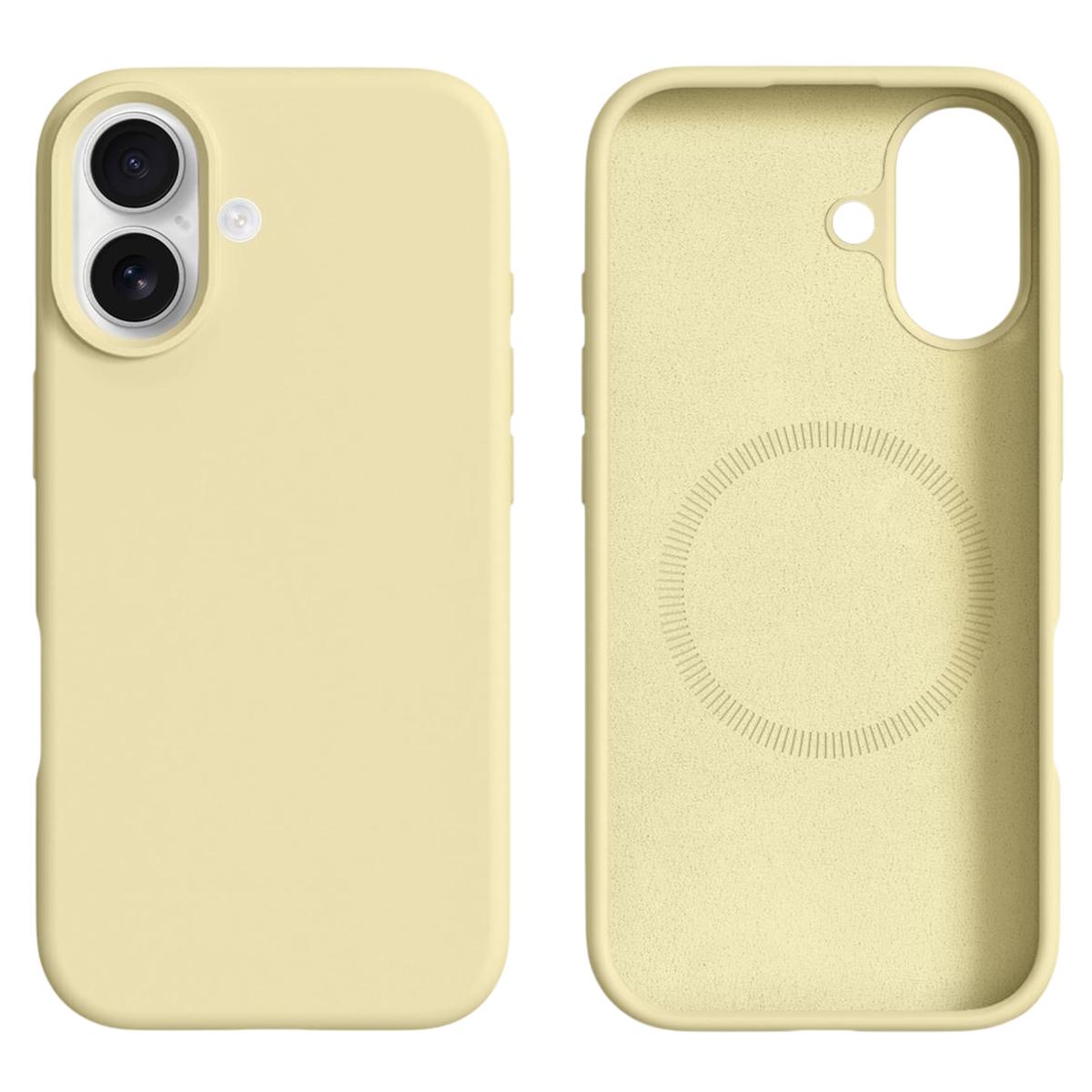 

For iPhone 16 Case Compatible with MagSafe Liquid Silicone+PC Phone Cover Light Yellow
