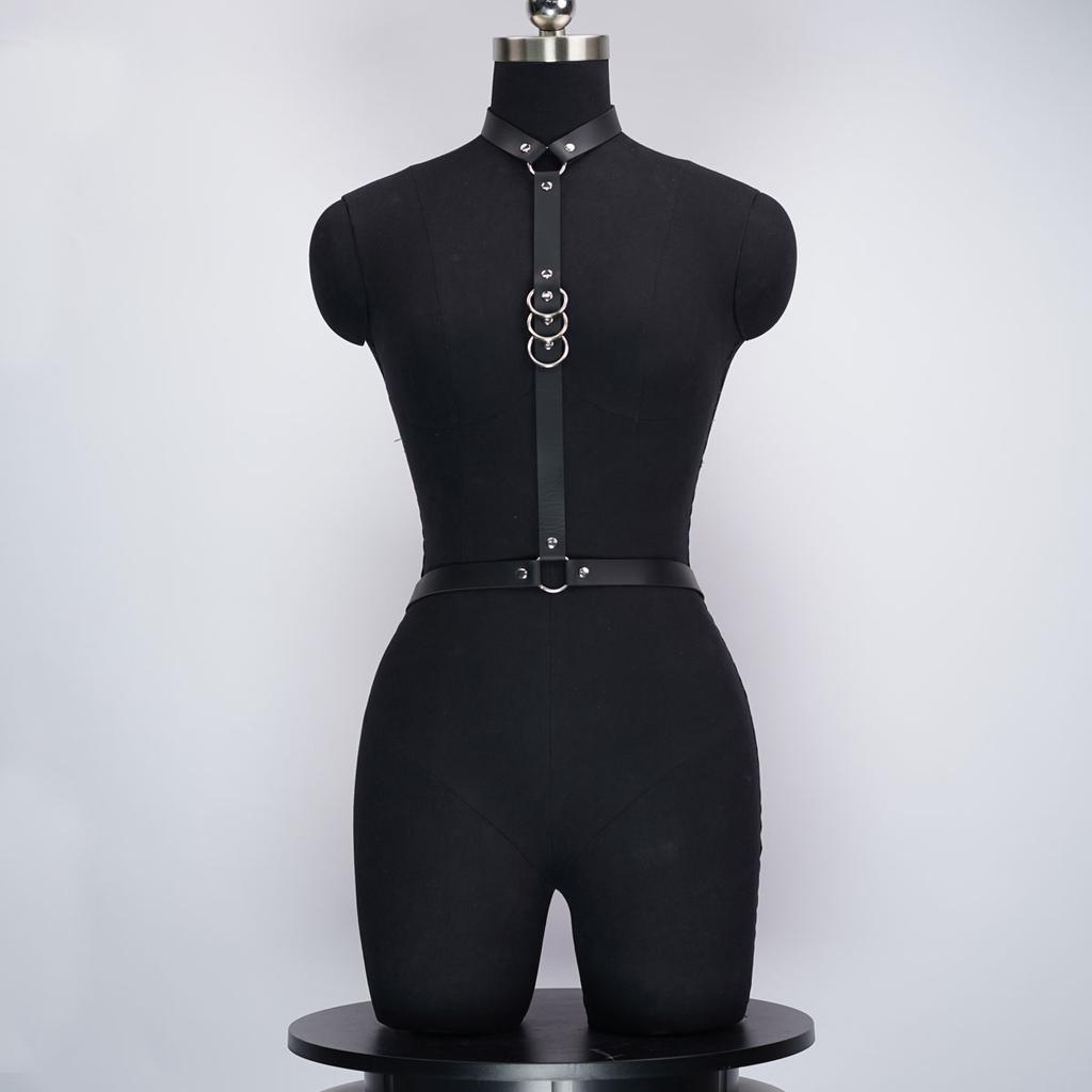 Women's Black Body Chest Harness Adjustable Leather Belt Punk Gothic Lingerie Bra Top for Rave Outfit