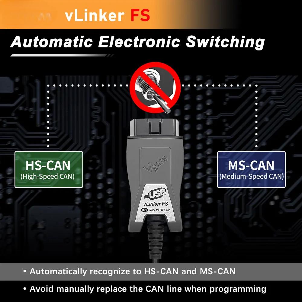 vLinker FS ELM327 For Ford FORScan HS/MS-CAN ELM 327 OBD 2 OBD2 Car Diagnostic Scanner Interface Tools OBDII For Mazda