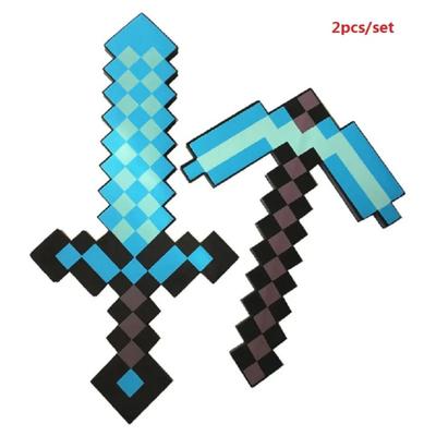 2 Stück/Set Heißes Design Blaues Diamantschwert Weiches EVA-Schaumstoff-Spielzeug Minecrafte Axt Schaufel Sets Spielzeug Für Jungen Kinder Fans Geburtstagsgeschenk
