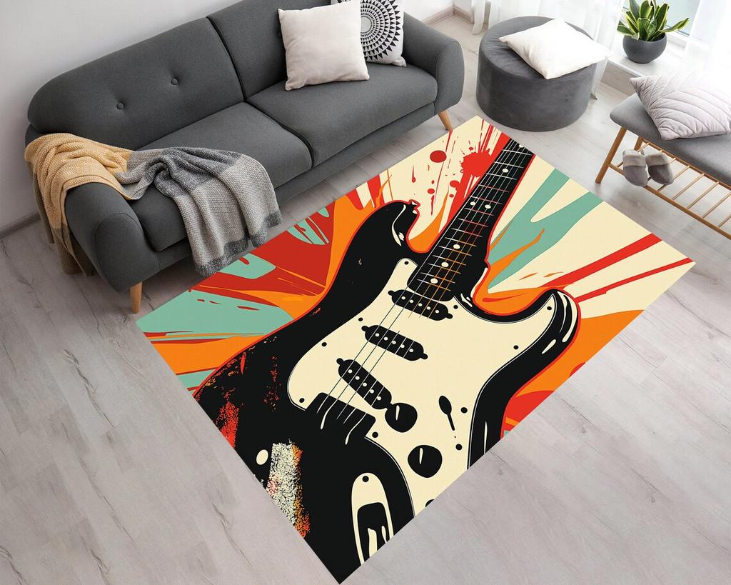 Retro-Gitarren-Musikthema für Musikliebhaber Stil Studio-Teppich Wohnzimmer Schlafzimmer Heimdekoration Pflegeleicht
