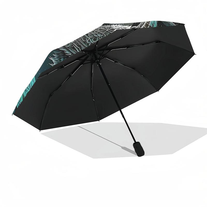 1 Stück Mondlicht Mystischer Eule Automatischer Faltregenschirm - Kompaktes 8-Rippen-Design, Langlebiger Kunststoff & Eisen, Leicht für den Täglichen Gebrauch im Freien, Festliches Geschenk084