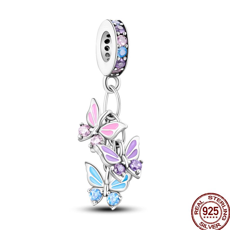 Frühlings-Charm Kupfer Vierblättriges Kleeblatt Schmetterling Libelle Anhänger Perlen Geeignet Für 3Mm Original Armband DIY