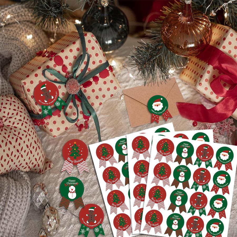 4-40sheets Christmas Label Paper Sticker Package Sealing Stickers for Cookie Candy Nuts Package Xmas Tree Gifts & Cards