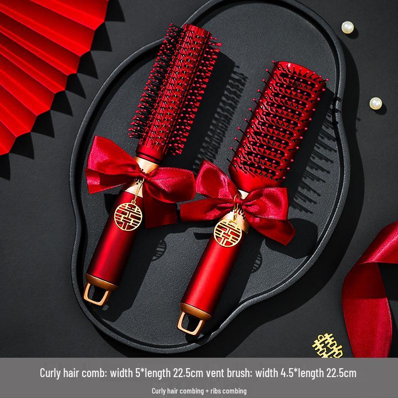 High-End Red Wedding Cushion Comb Set for Women – Complete Dowry Joy Comb Pair