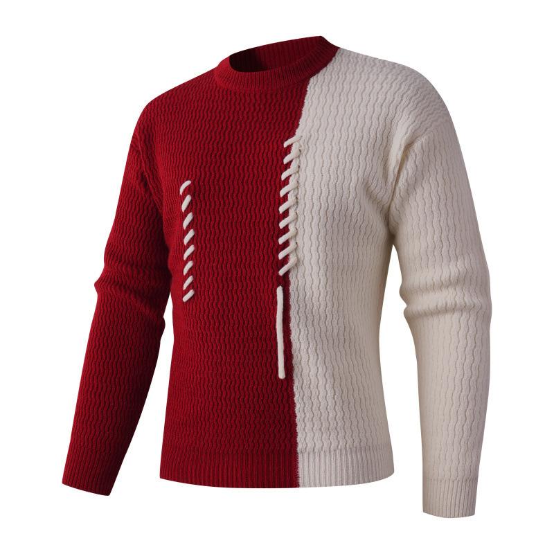 Men S Spliced Thick Knitted Pullover Casual Winter Sweater