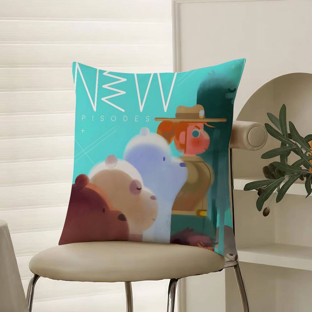 Cute Cartoon W-We Bare Bears-Children Pillow Case Comfort Sofa Bed Silky Elegant Invisible Zipper Decorative Cushion Cover