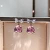 Huitan Chic Romantic Pink Crystal Drop Earrings Female Engagement Accessories Delicate Design Love Jewelry for Wedding Ceremony