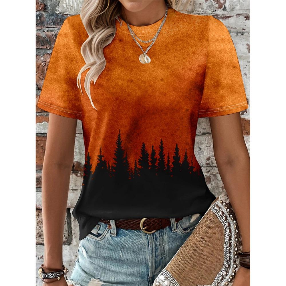 Summer Women's T-shirts, 3d Printed Plant Tree T-shirts, Casual Short-sleeved Tops, Fashionable O-neck T-shirts
