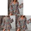Elegant Floral Print V Neck Long Sleeve Midi Dress For Office Wear