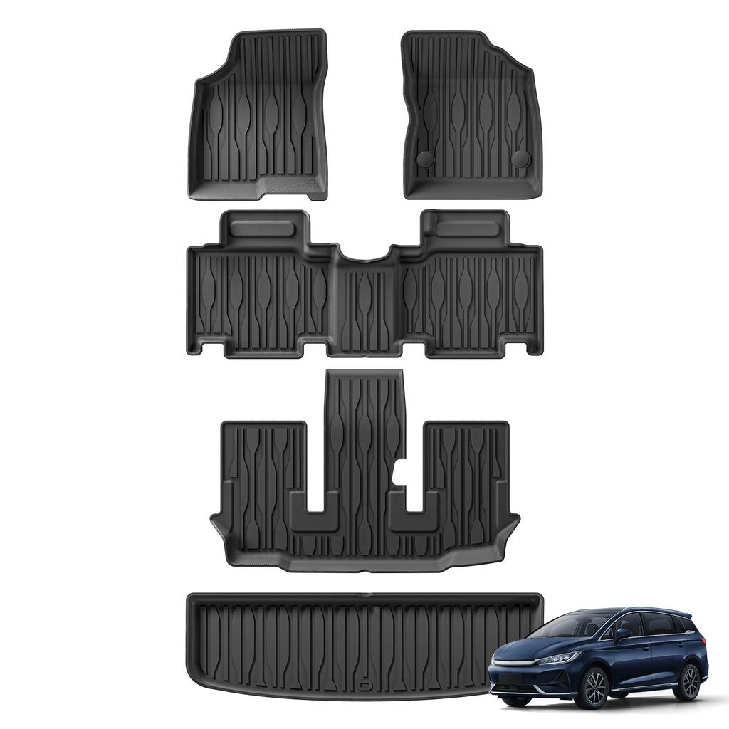 Smabee Right Drive for BYD M6 2024-2026 7Seater TPE 3D Car Floor Mats Cargo Liner Trunk Pad All-Weather Accessories Black