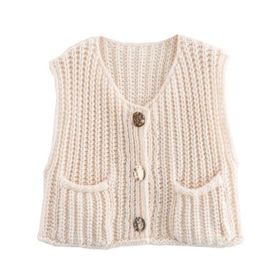 Autumn and Winter Women's Street Fashion Chunky Needle Vest Short Version Knitted Vests