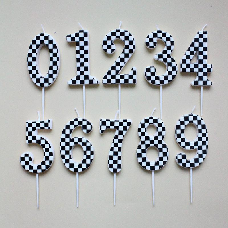Checkerboard Number 0-9 Candle Birthday Party Decoration Black and White Checkered Card Number Candle