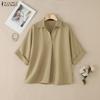 Women Casual Turn Down Collar Loose Short Sleeve Blouse