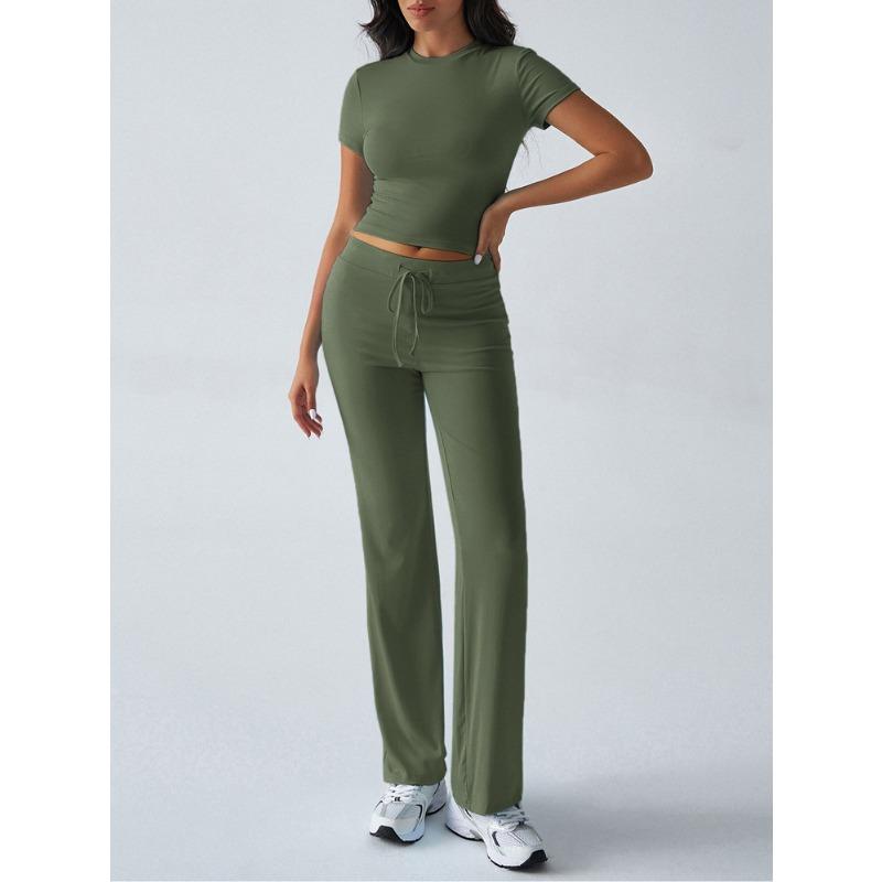 Women's Summer Temperament Solid Color Round Neck Casual Fashionable Short-sleeved Trousers Suit