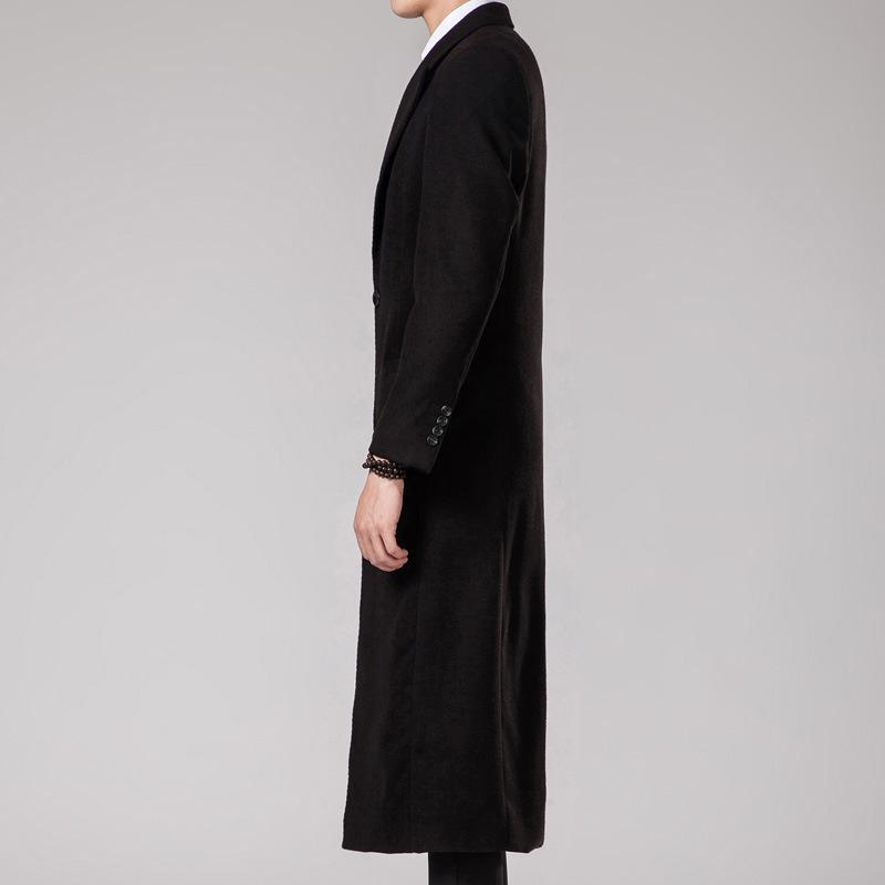 Men's Korean Version Slim-fitting Long Woolen Trench Coat Fashionable Solid Color Suit Collar Casual Jacket