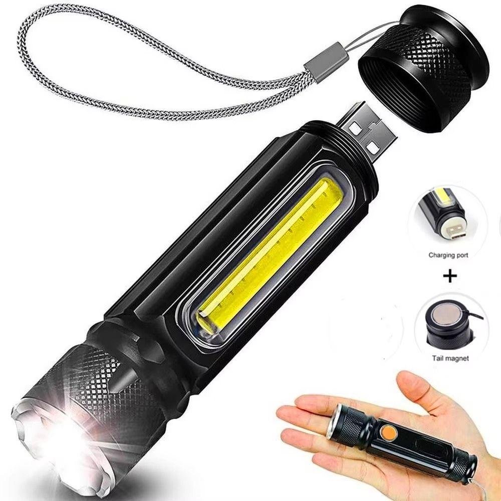 Magnet Bottom Portable LED Flashlight Red Light Handheld Mini Camping Lamp Long Lasting Side Light Emergency Lighting Home