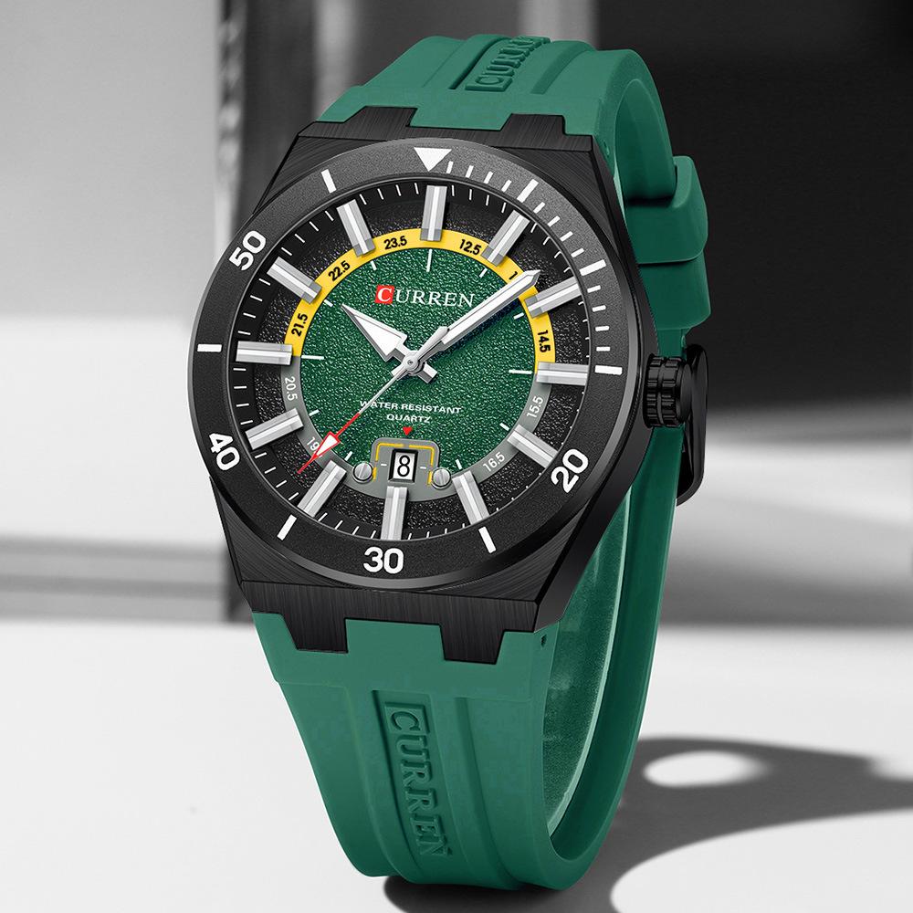 CURREN 8491 Men's Waterproof Quartz Watch with Rubber Strap and Calendar