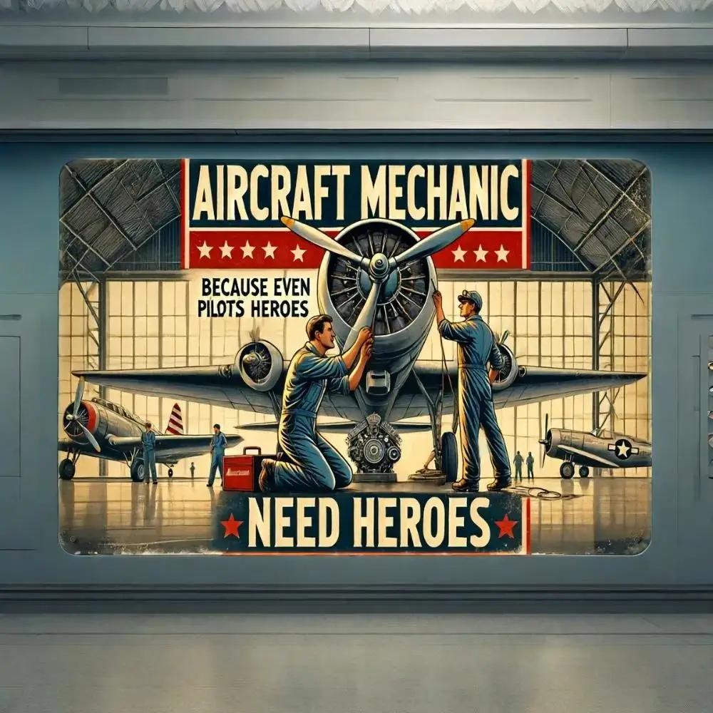 "AeroGuardian Pro: Vintage Aircraft Mechanic Aluminum Plaque | Military Aviation Wall Art for Hangars & Maintenance Bays"