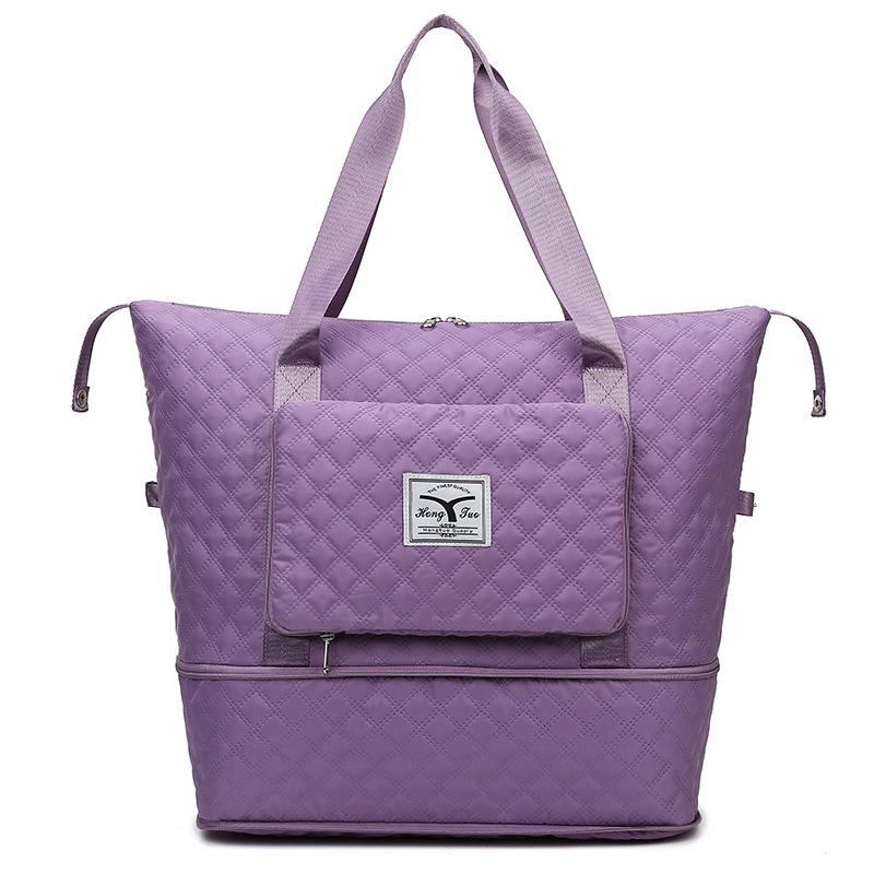 Rhombus dry and wet separation sports shoulder bag large capacity travel bag foldable expansion yoga fitness bag