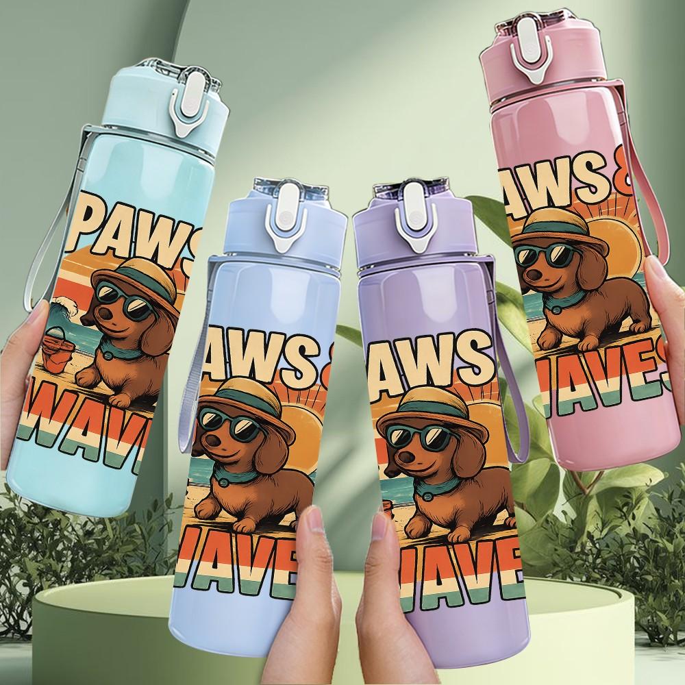 1PC Paws And Waves Surf Dog 750ml Color Plastic Sports Water Bottle Leakproof Flip Straw Lid Suitable for Sports Office Home Use