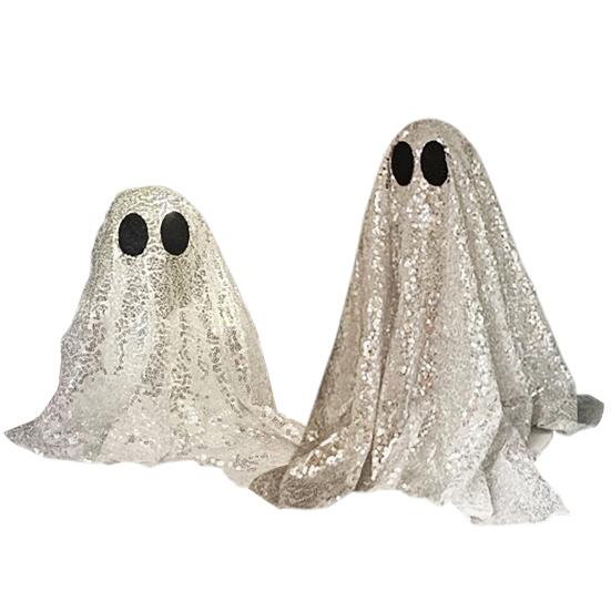 Sequin Fabric Ghost Tabletop Decor Halloween Shiny Ghost Figurine for Halloween Bedroom Desktop Home Decor