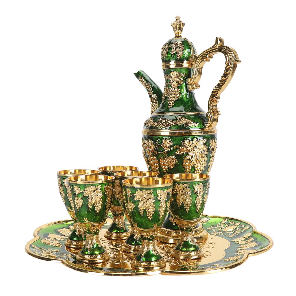 Metal Wine Pot Kit Rustproof Waterproof Zinc Alloy Coffee Pot Set Decorative Exquisite Vintage Pot Tray Set for Daily Party Banquets