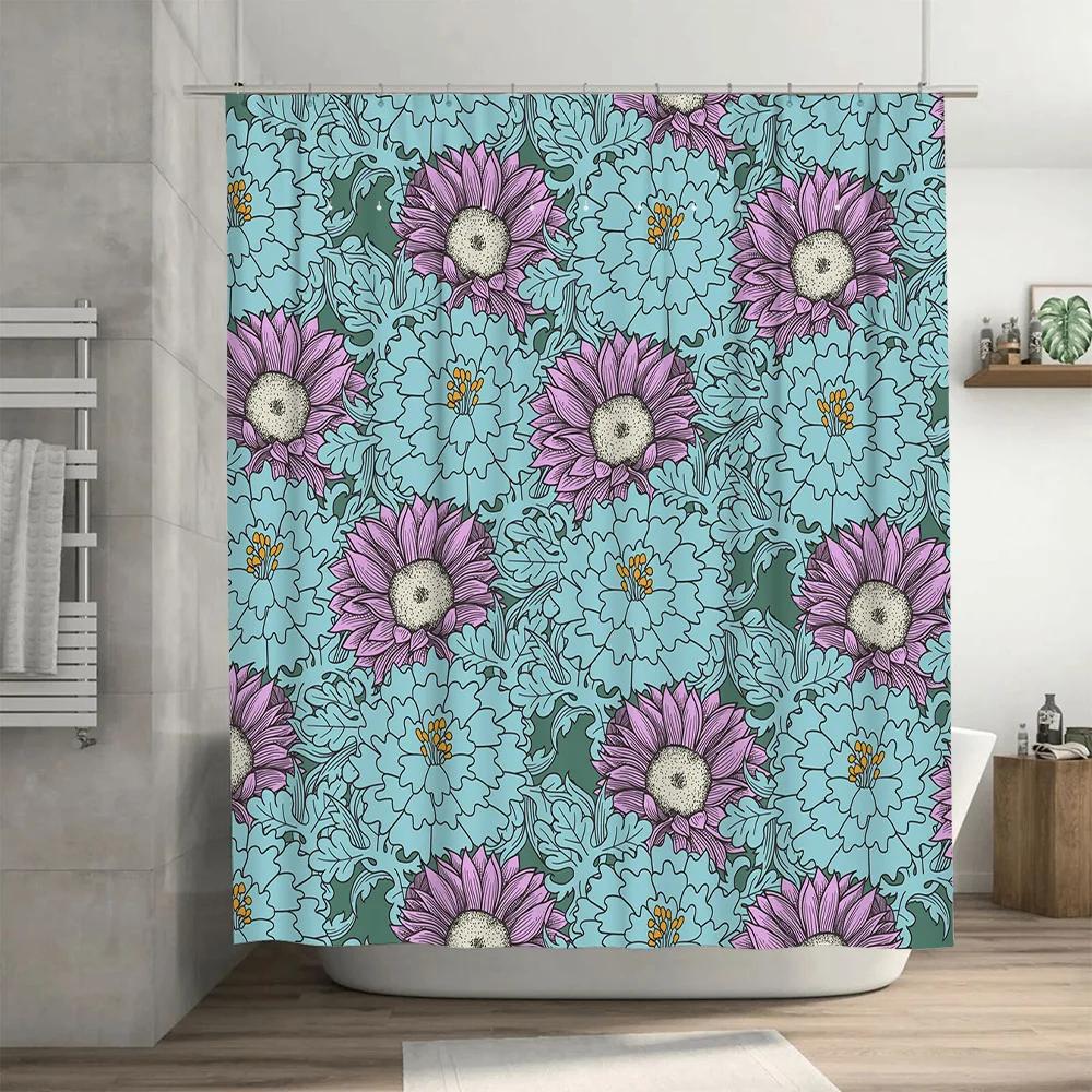 

Modern Retro Floral Print Shower Curtain Waterproof Bathroom Decor Customizable Size Option Perfect for Your Home W90xH180cm