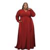Plus Size Damen Frühling Herbst Mode Lange Ärmel V-Ausschnitt Kleid Damen One Piece Solid Swing Kleid mit Tasche