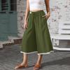 Women's Fashionable Wide-Leg Beach Cropped Pants, Loose-Fit Casual Pants