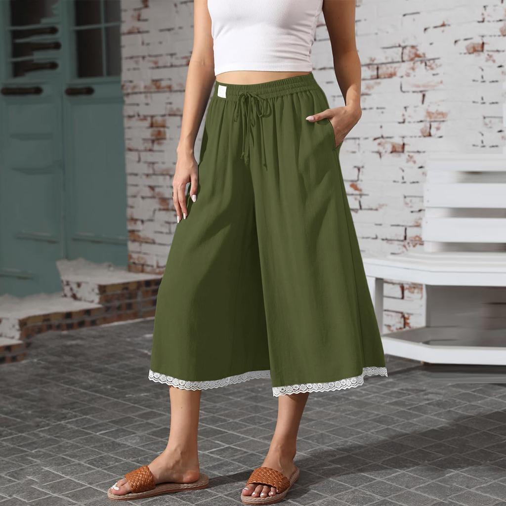 Women's Fashionable Wide-Leg Beach Cropped Pants, Loose-Fit Casual Pants