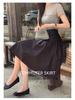 Black Pleated Midi Skirt: Women's A-line Casual Swing for Spring & Autumn - Petite Sizes Available