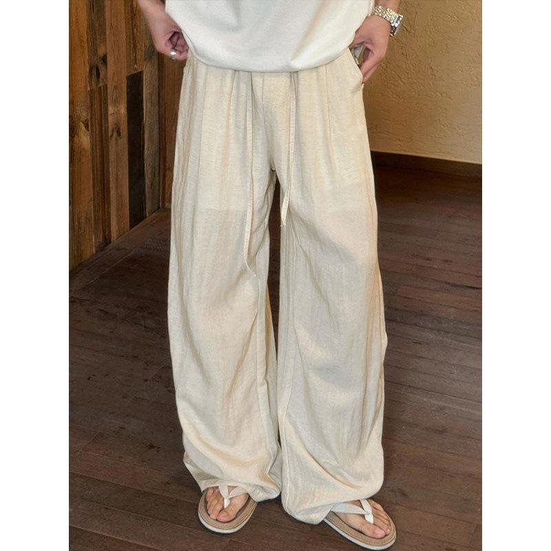 Linen old money wind pants men's and women's summer thin loose drape loose wide leg pants high sense scimitar casual pants