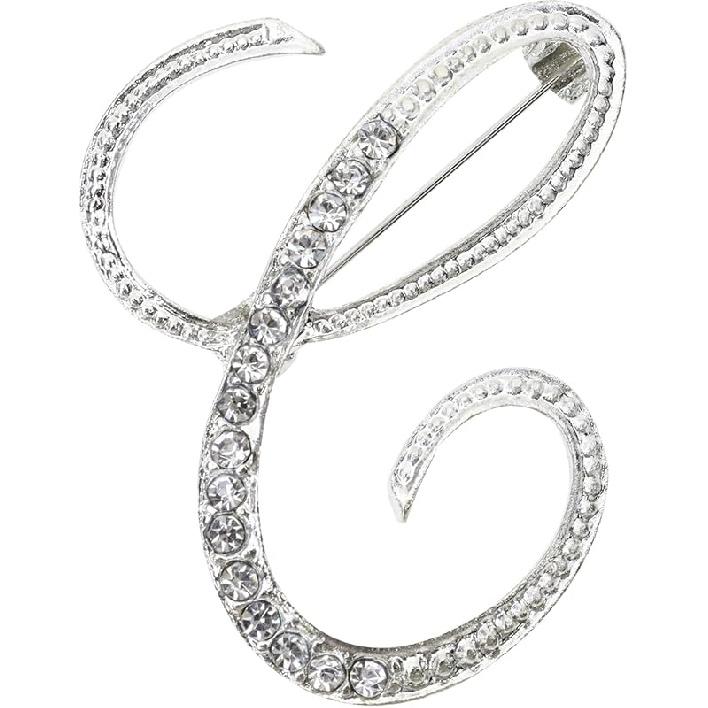 26 Letter Brooch Pins Small Silver Metal Rhinestone Crystal Initial A~Z Alphabet Brooch Lapel Pins for Men Women Girls Boys Birthday Christmas