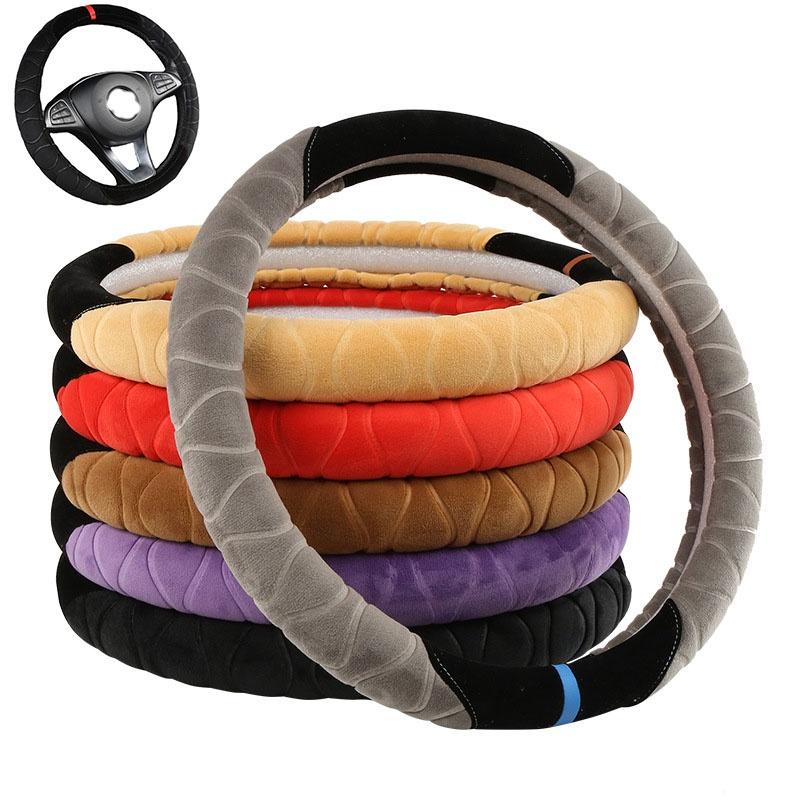 Plush Embossed Design Car Steering Wheel Cover Keep Your Hands Warm And Stylish In Winter