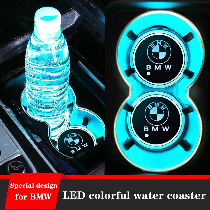 DLCP9 Car LED Cup Holder Light Mats Coasters Atmosphere Light For BMW M E46 E90 E60 F30 F10 E39 E36 G20 G30 F20 E87 E92 Accessories