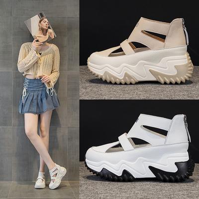 Z8805 εσωτερική αύξηση ύψους 7 δερμάτινα dad shoes γυναικεία, καλοκαιρινά νέα ευέλικτα παπούτσια με χοντρή σόλα muffin