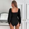  New French Twist Ladies V-Neck Long Sleeve Bodysuit Tight Corset Style Bodysuit Women