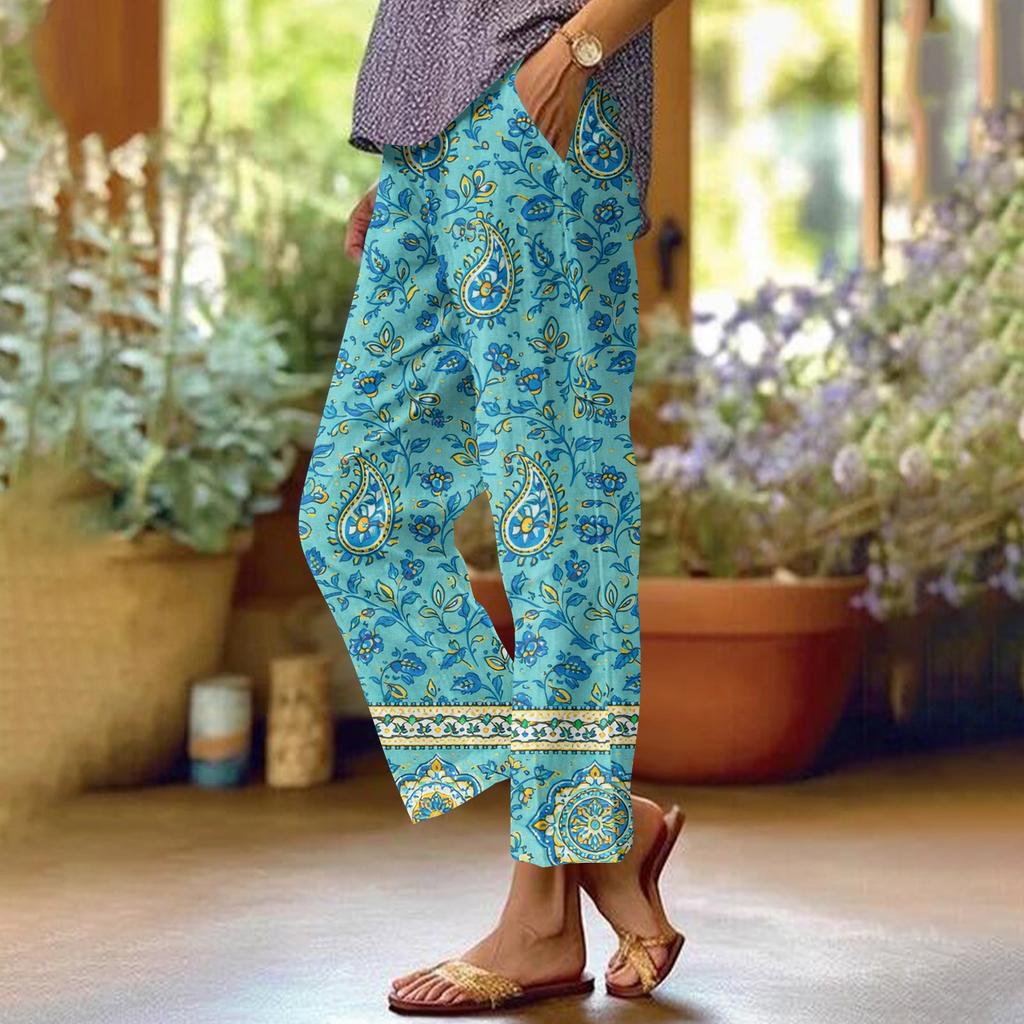 Women's Casual Fashion Printed Straight Leg Pants Pants With Pockets