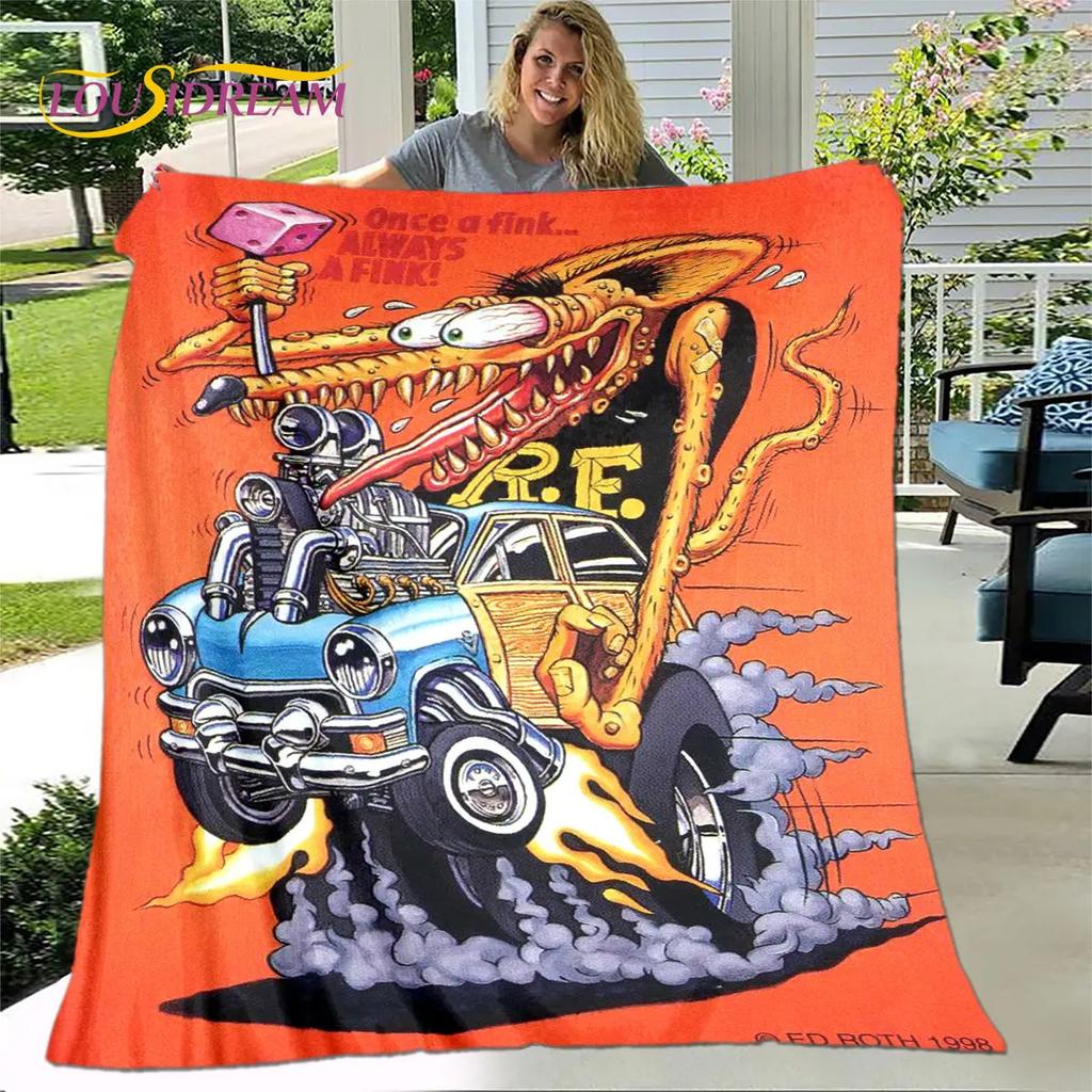 Funny Rat Fink Cartoon Soft Plush Blanket,Flannel Blanket Throw Blanket for Living Room Bedroom Bed Sofa Picnic Cover Bettdecke