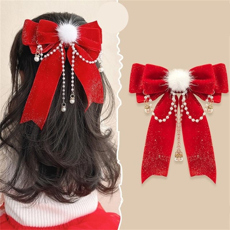 1PC Red Golden Bow Hair Clip For Women Girls Ornament Christmas New Year Hair Clips Hair Accessories