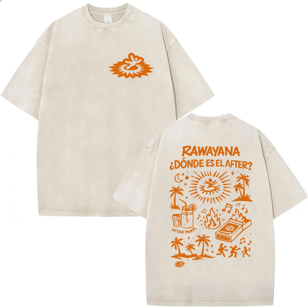 Vintage Washed Rawayana Donde Es El After Album  Print TShirt Men Women Hip Hop Pop Music Short Sleeve T Shirt Streetwear
