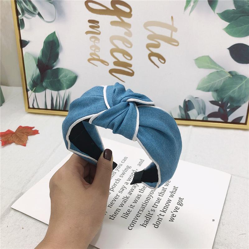 Wide Women Headpiece Vintage Denim Cloth Knotted Headbands for Female Daily Shopping Head Wears