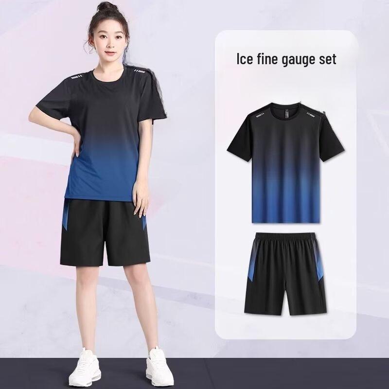 Costum de alergare casual unisex din mătase de gheață, cu uscare rapidă - mărime mare, mânecă scurtă