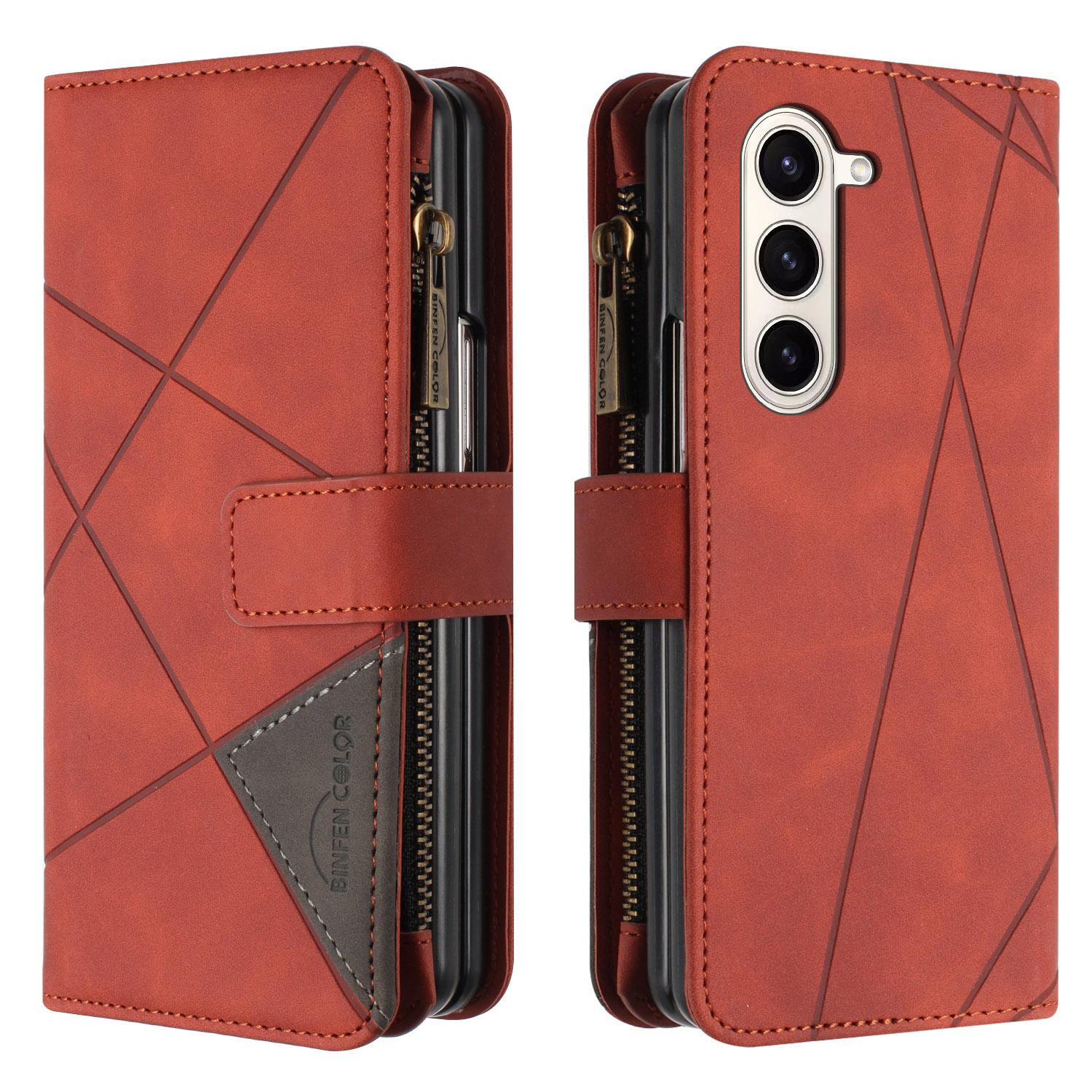 

For Samsung Galaxy Z Fold6 5G Case Zipper Pocket Wallet Leather Phone Cover Brown