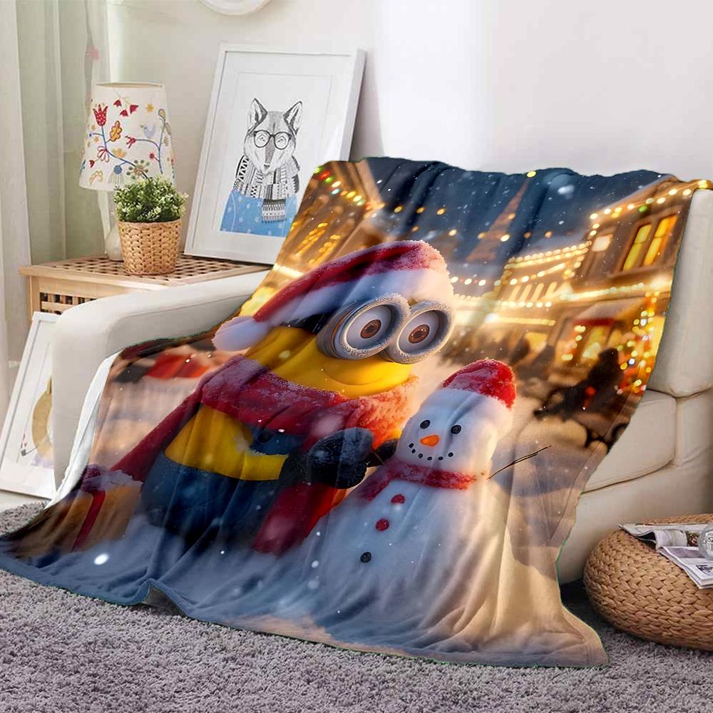 1Pc Christmas Minions Celebration Blanket Soft And Comfortable Casual Warm Camping Travel Christmas Halloween Gift M91746
