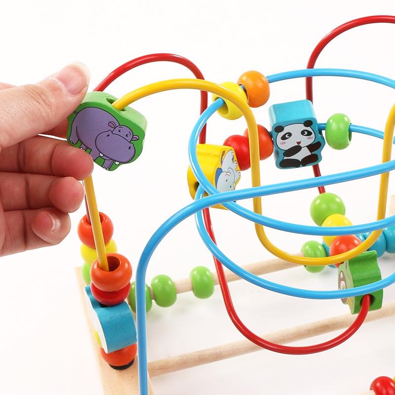 Baby Childrens Puzzle Big Beaded Beads Wood Handeye Coordination Toy Baby