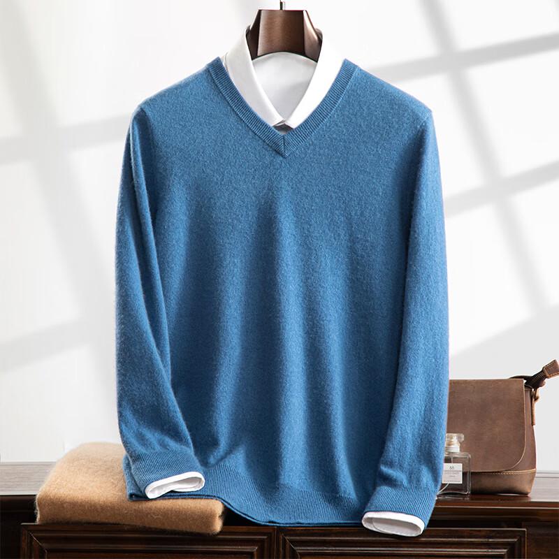 Fanzhen Men's V-Neck Cashmere Blend Sweater