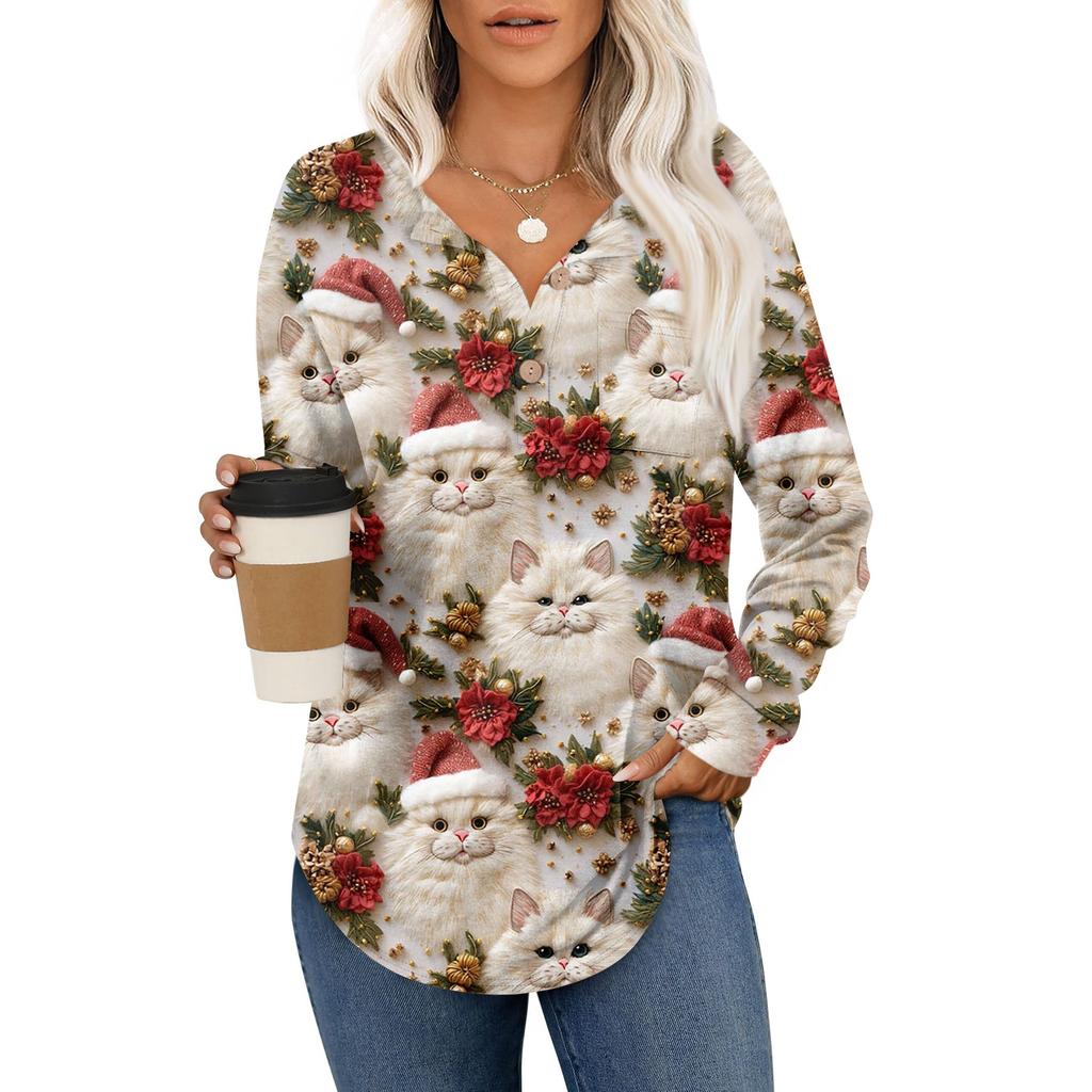 Women's Retro Printed Fashionable Long-sleeved Top