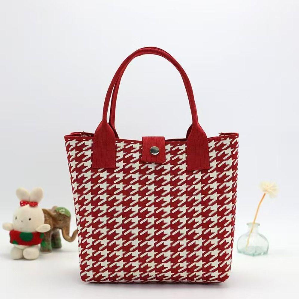 Tote Bag Houndstooth Handbags Canvas Shoulder Bag Trendy Geometric Cloth Bag Girls